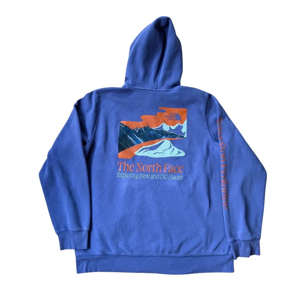 The North Face Hoodie Mens XL Purple Steamboat Never Stop Exploring Graphic